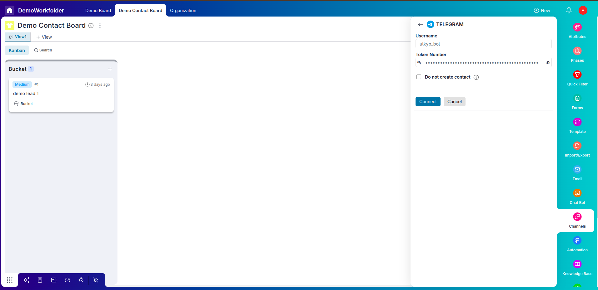 Paste Bot username, and  access Token on Pronnel