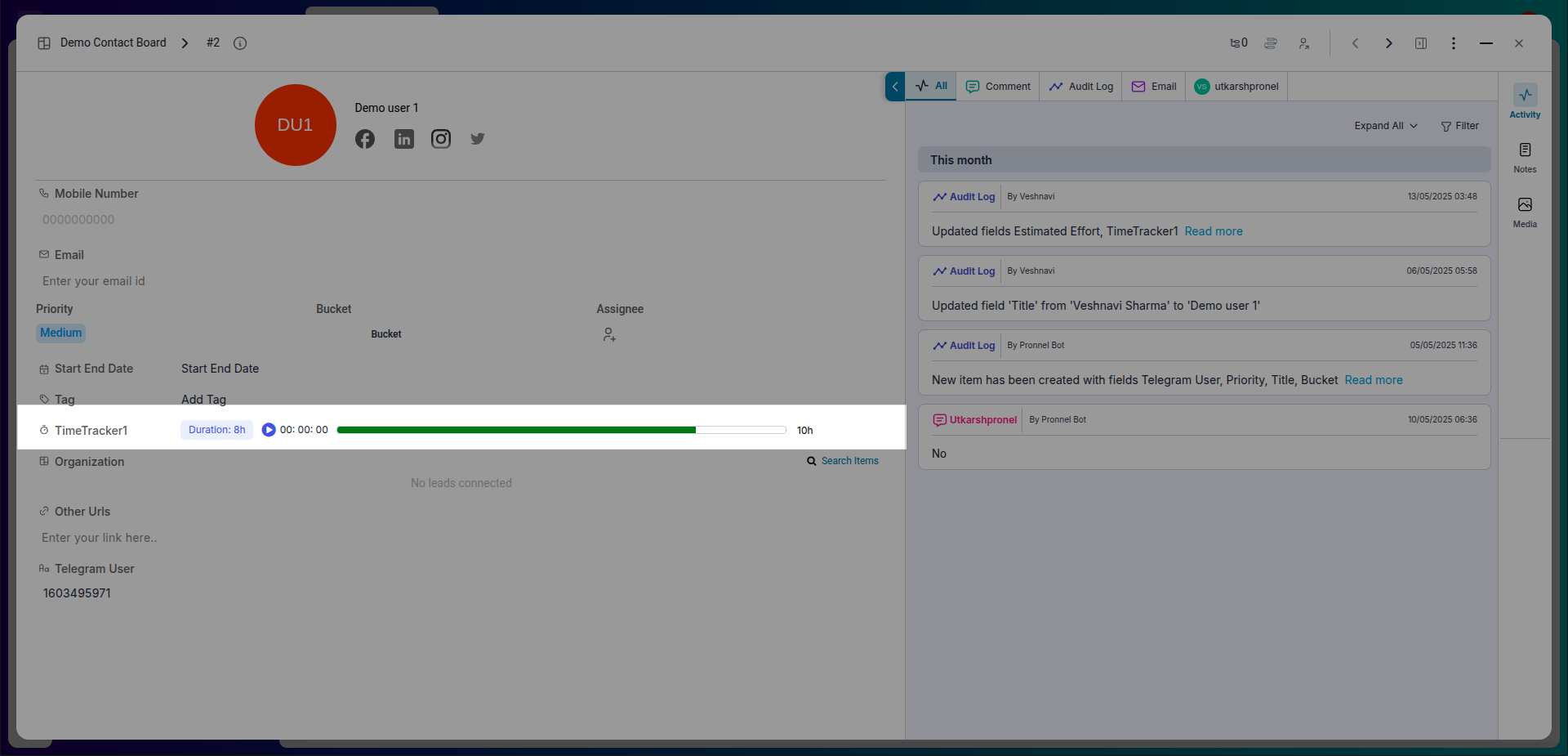 TimeTracker View with Progress Bar