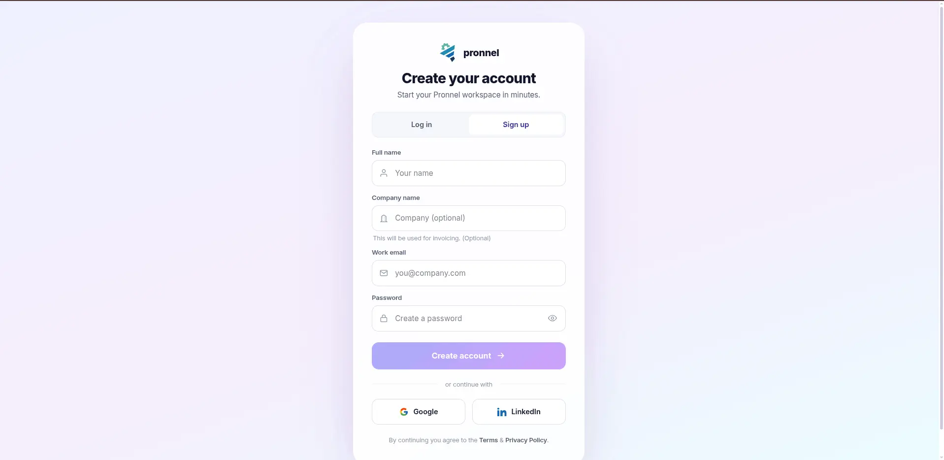 Click Get Started on Pronnel to sign up