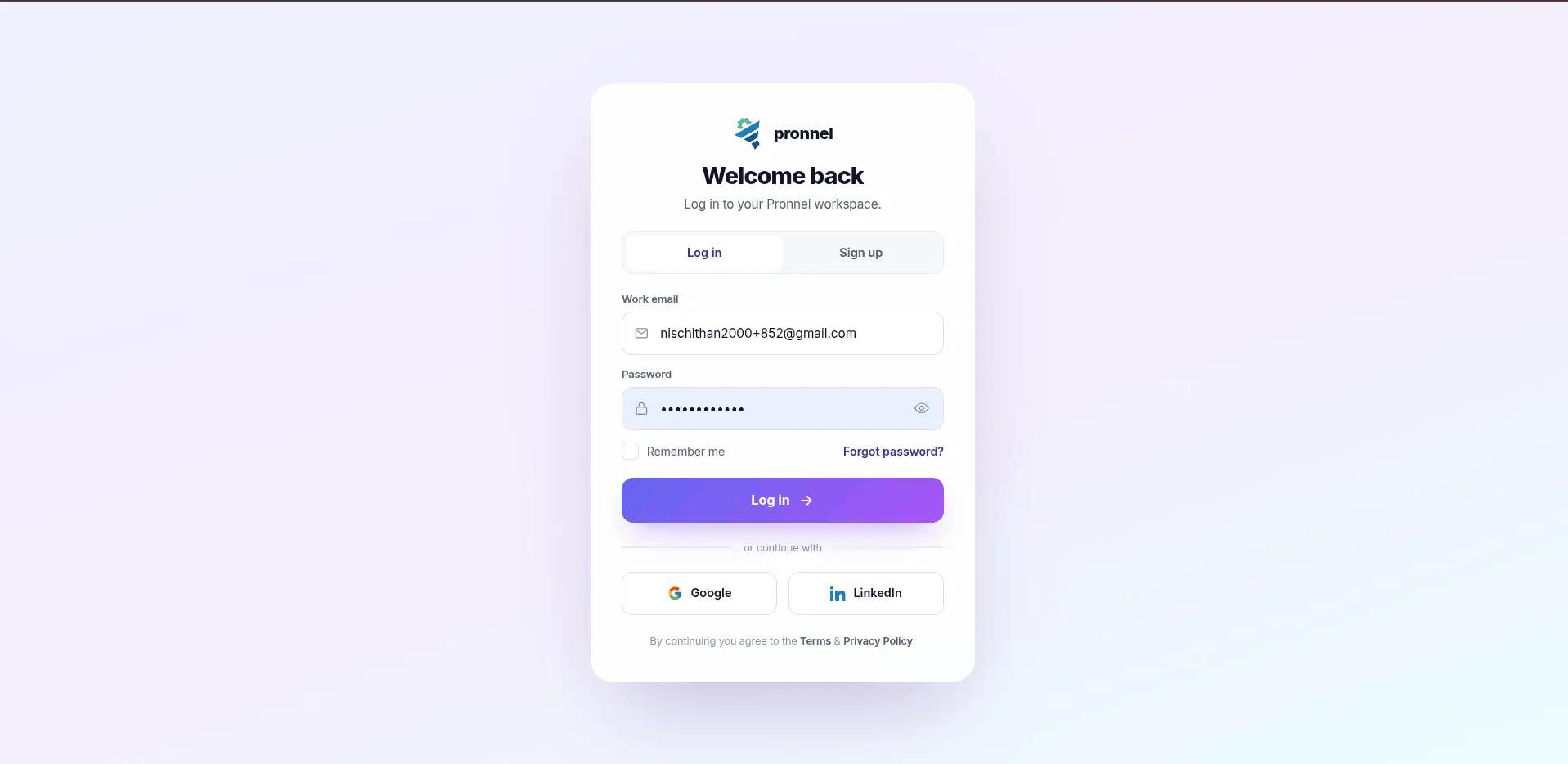 Log in to Pronnel and personalize your profile