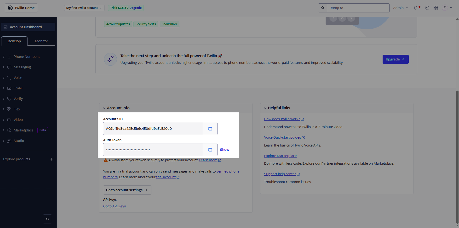 Twilio SID and Auth Token