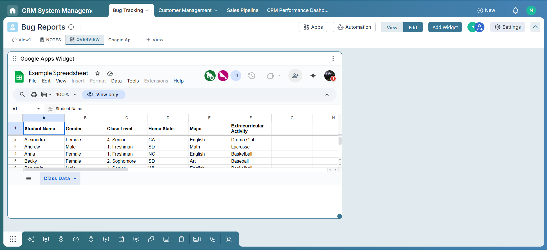 Configure Google Sheet in Widget