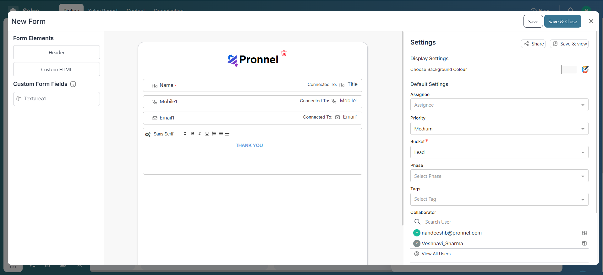 Create Your Pronnel Form