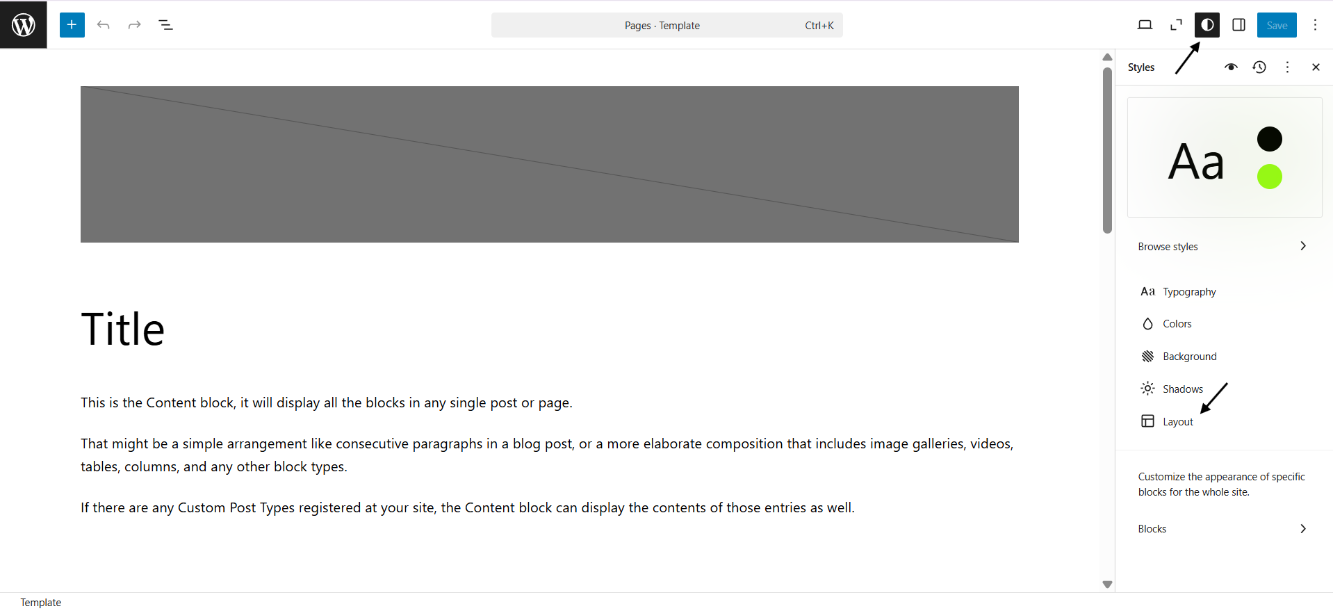 Opening layout settings in WordPress to adjust form width