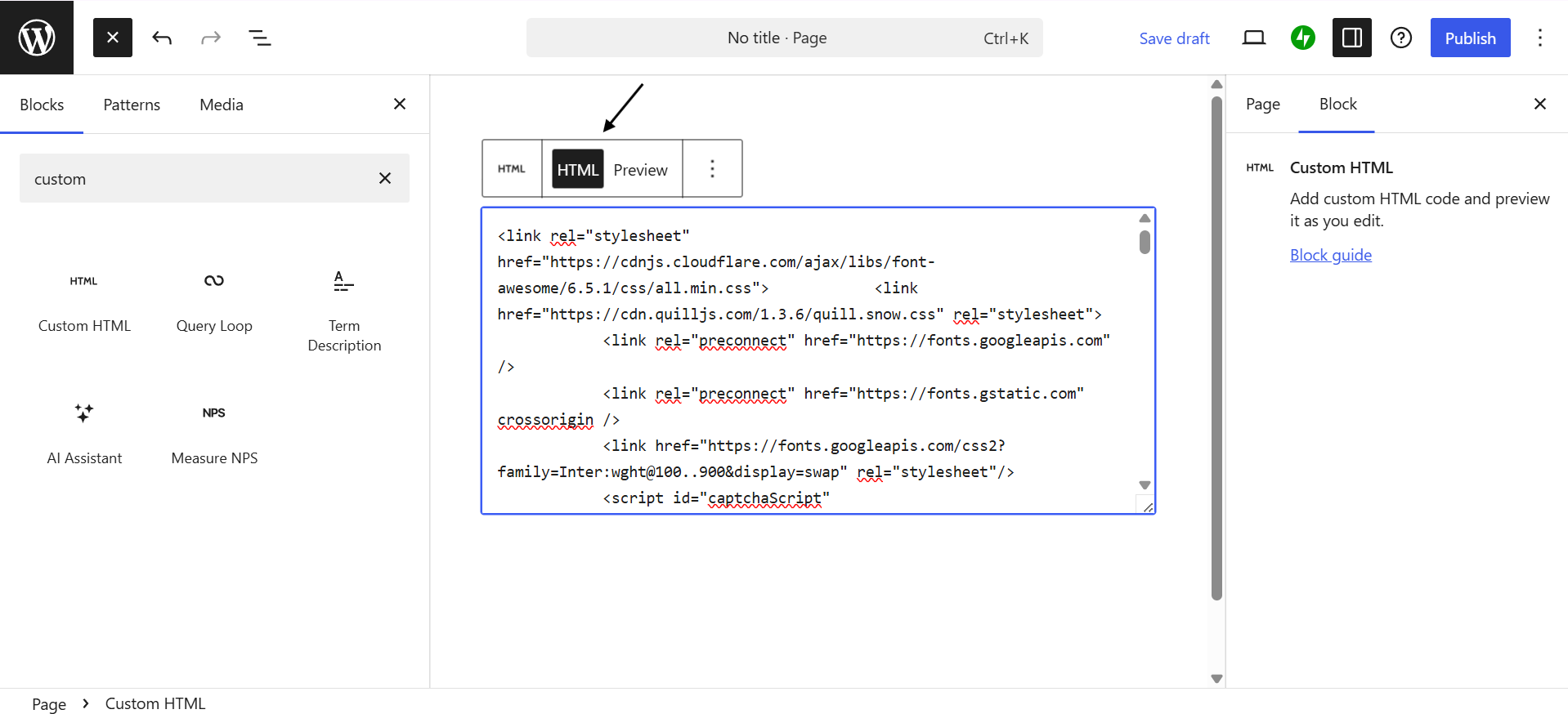Paste the HTML Code