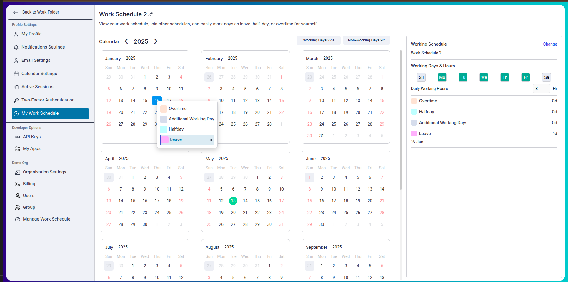 Customize Work Schedule