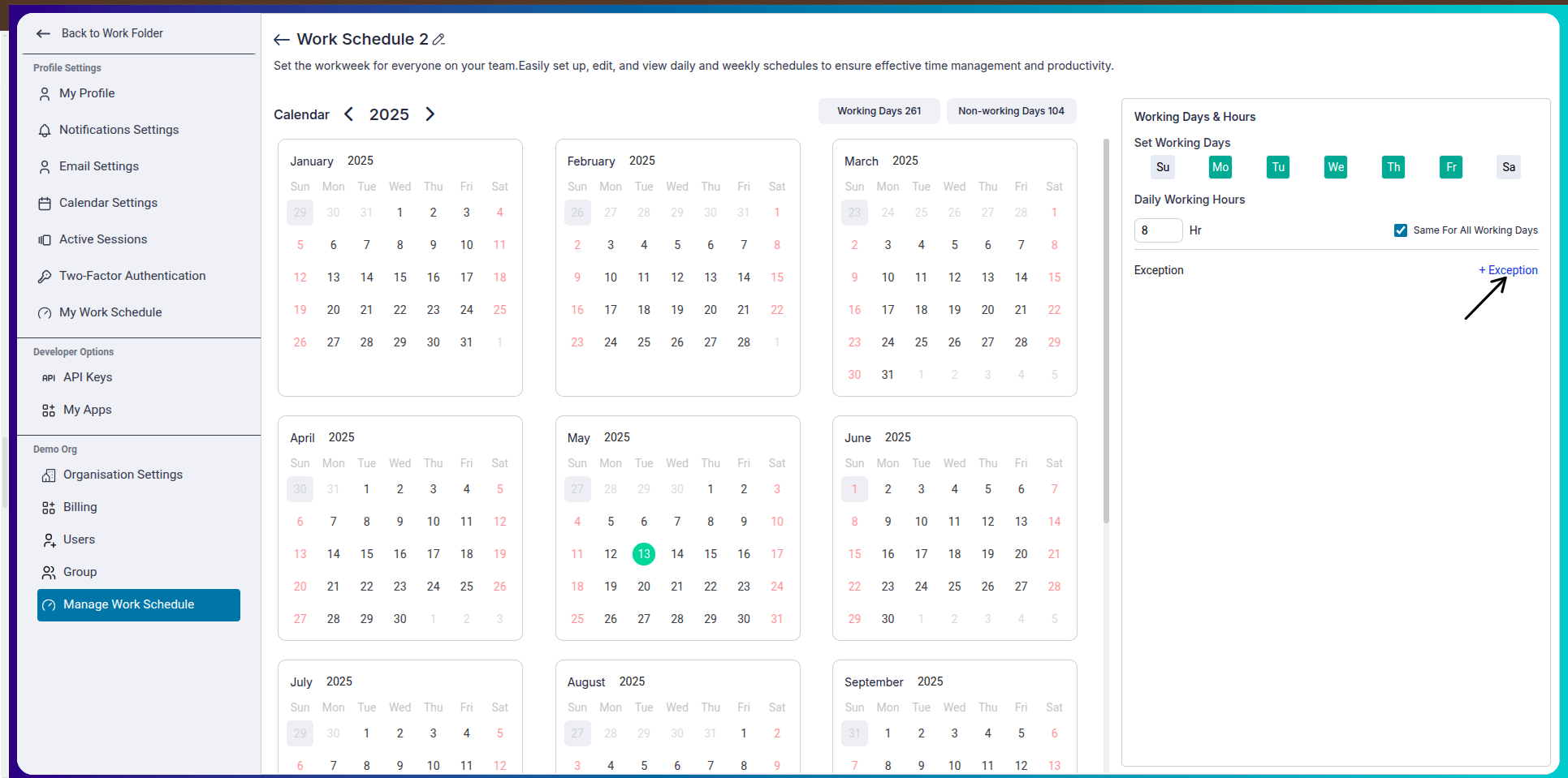 Work Schedule Exceptions