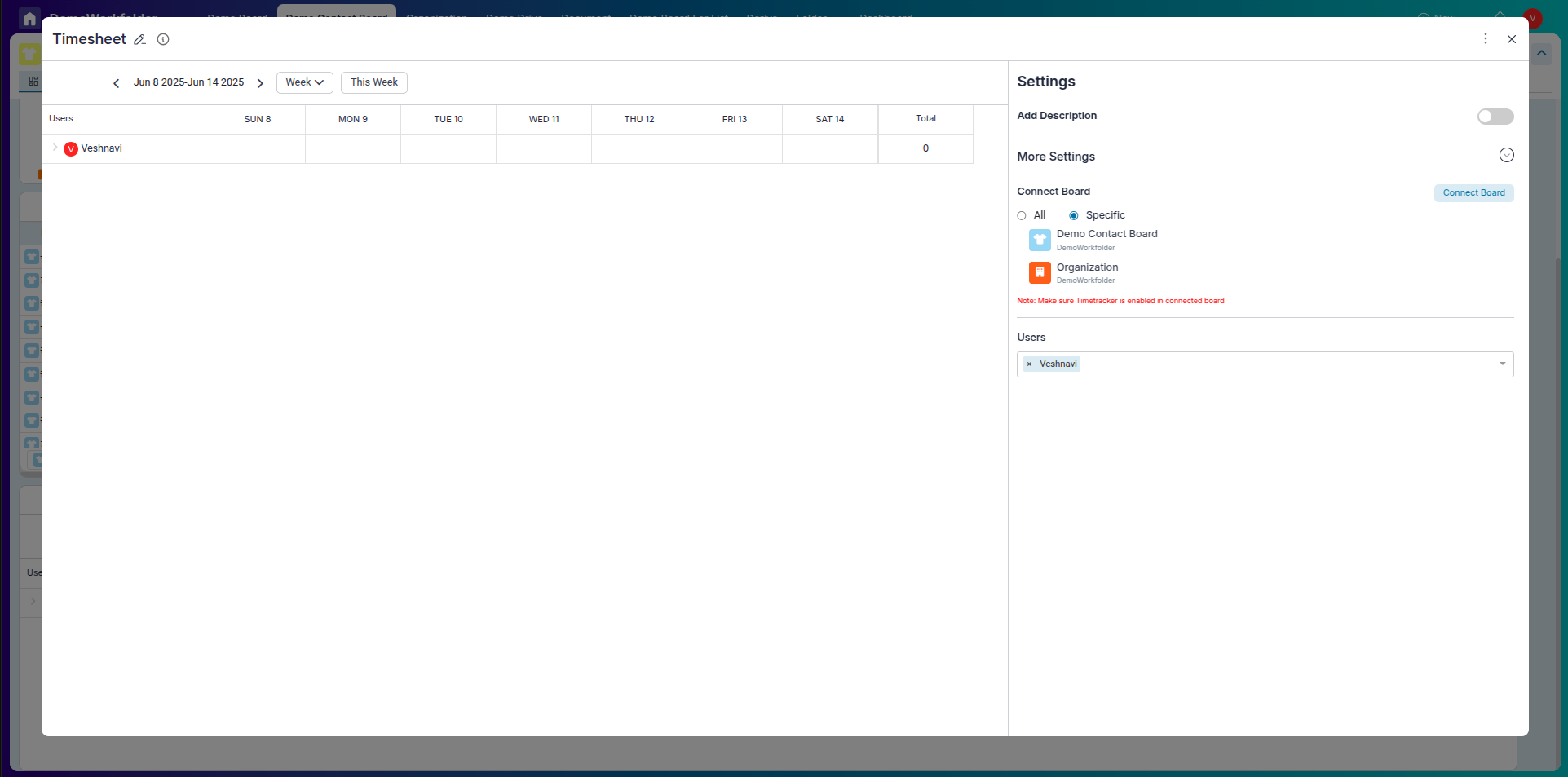 Workload and Timesheet in dashboard