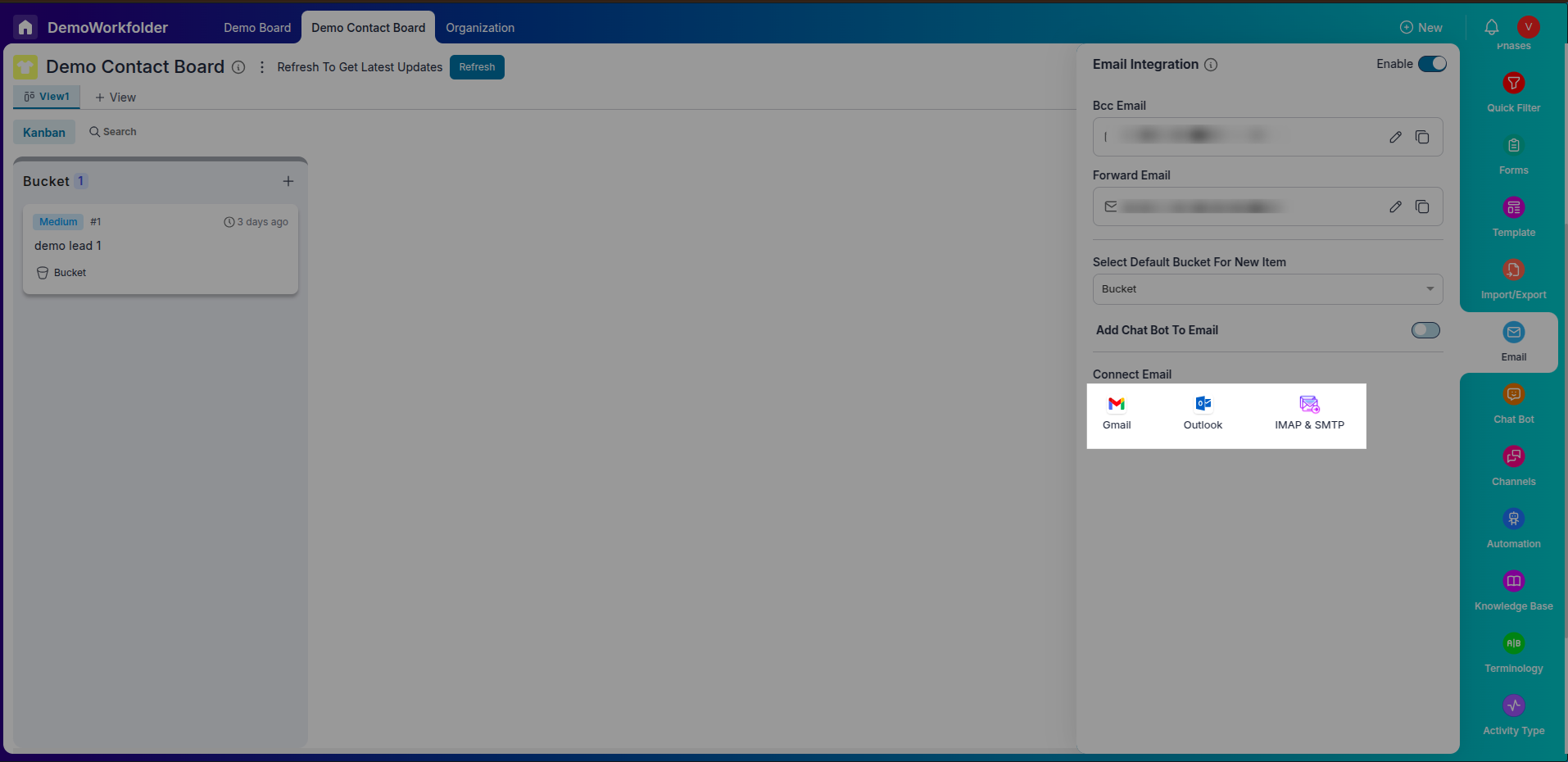 Scroll to the email connection settings and select the 'IMAP & SMTP' option.