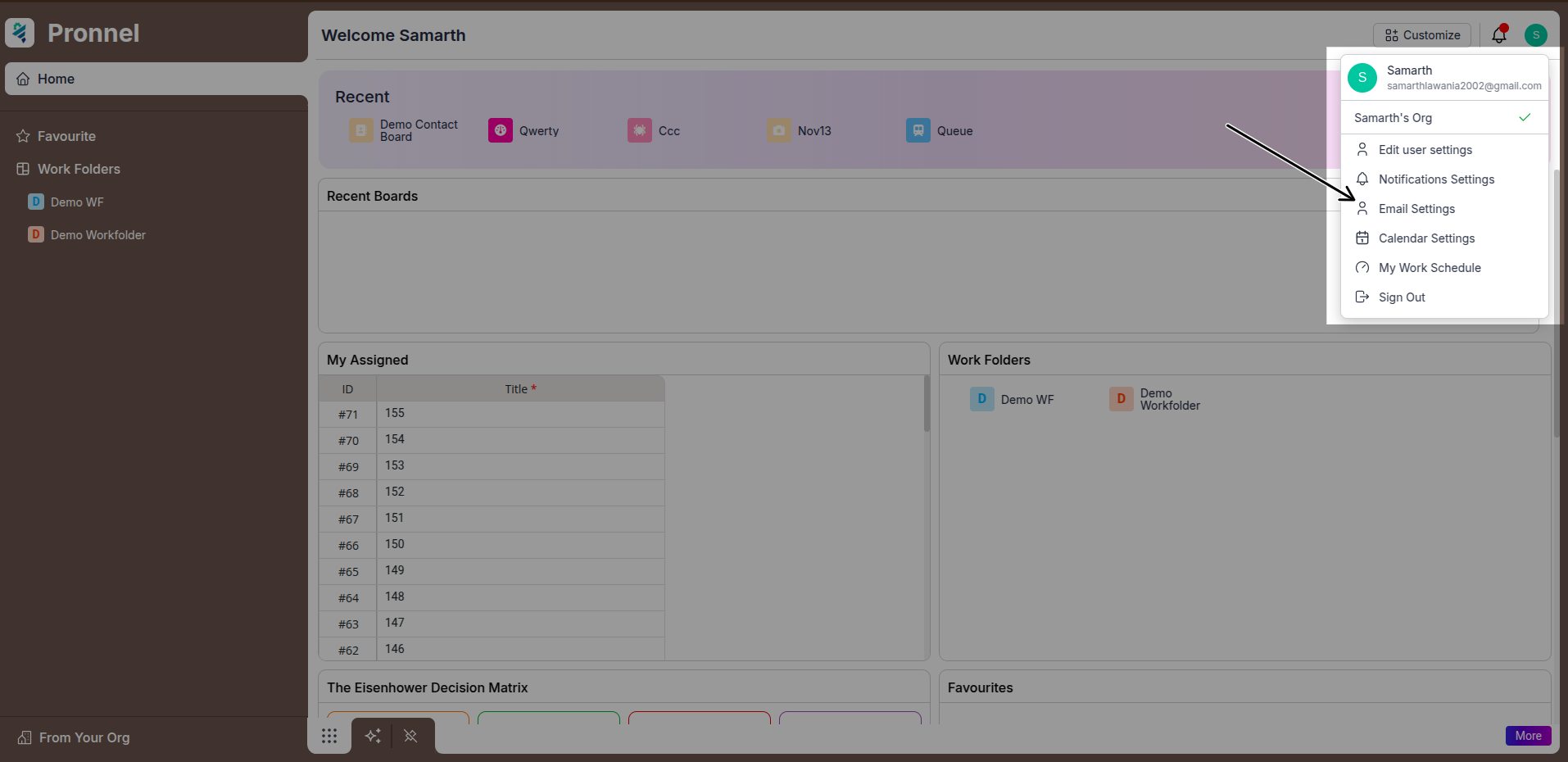 Click on your account avatar and select 'Edit User Settings'